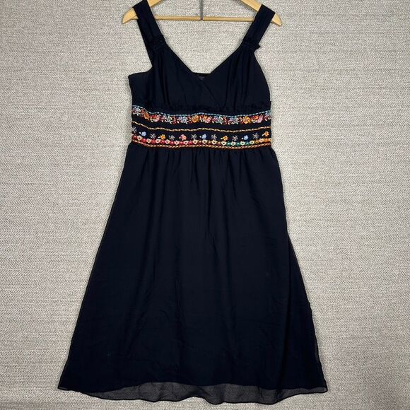Spenser‎ Jeremey Sz 8 Silk Floral Embroidered Dress Boho Midi Black Whimsigoth - Picture 1 of 11